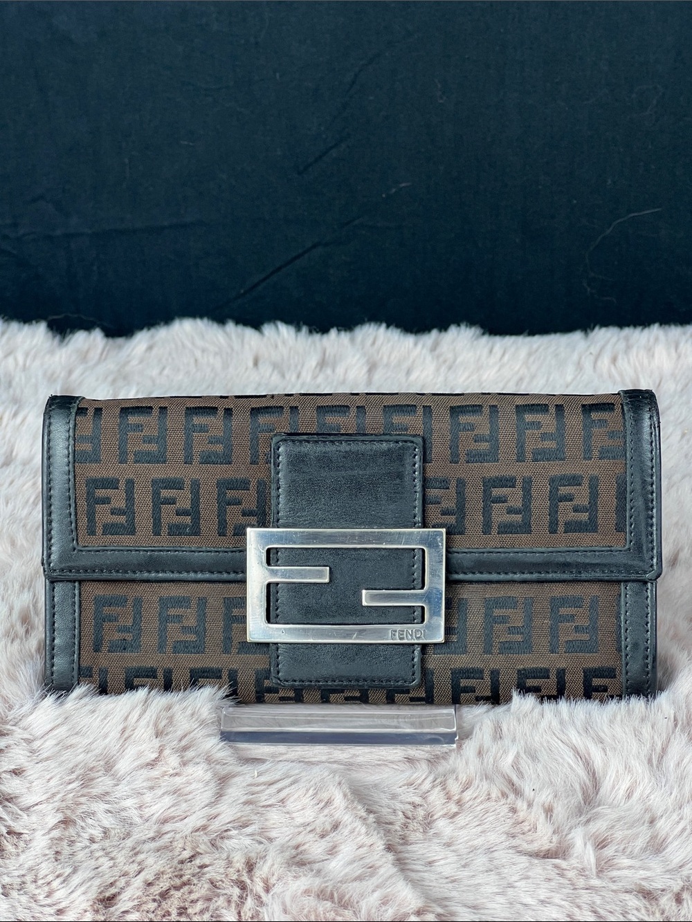 Fendi Vintage Zucchino Canvas Long Wallet Black 8M0021 COA Included - Authentic